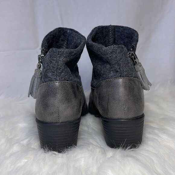 Born BOC Bendell Grey Leather/Tweed Knit Trim Booties Sz 7.5 - Picture 3 of 7